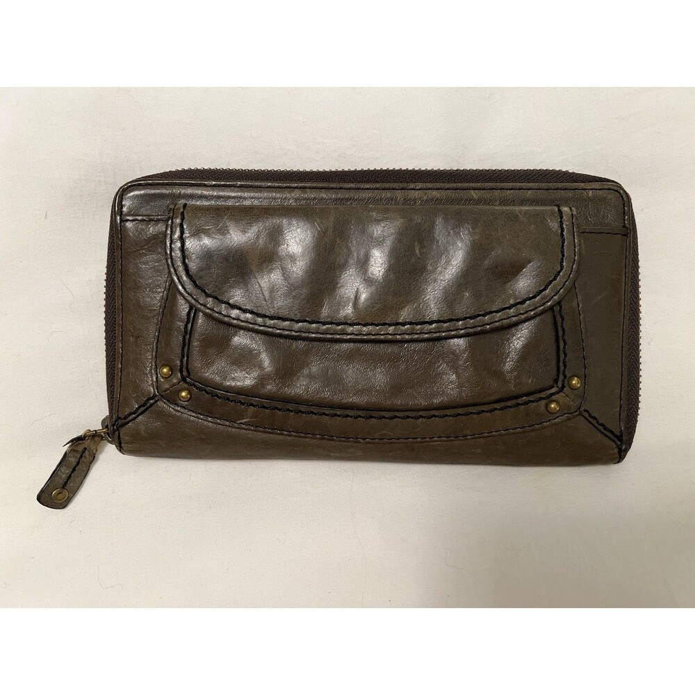 Vintage 00s Y2K Fossil Brown Genuine Antiqued Leather Organizer Wallet 8"x4.5"